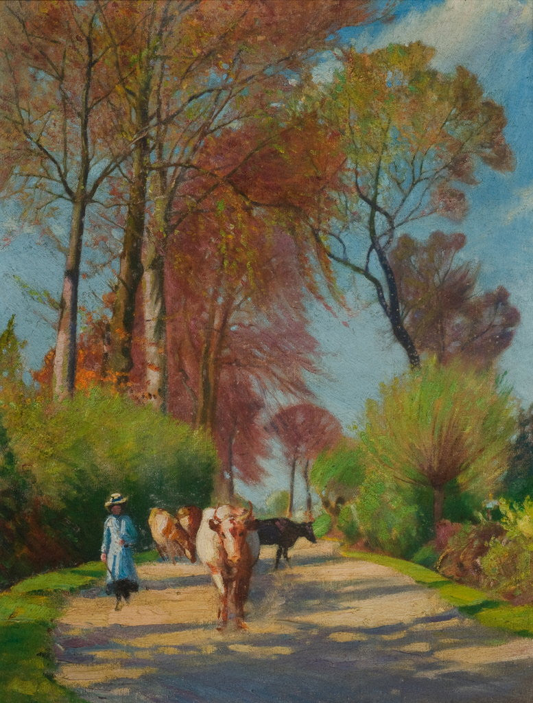 Detail of Country Lane with Figure and Cow by John Everett