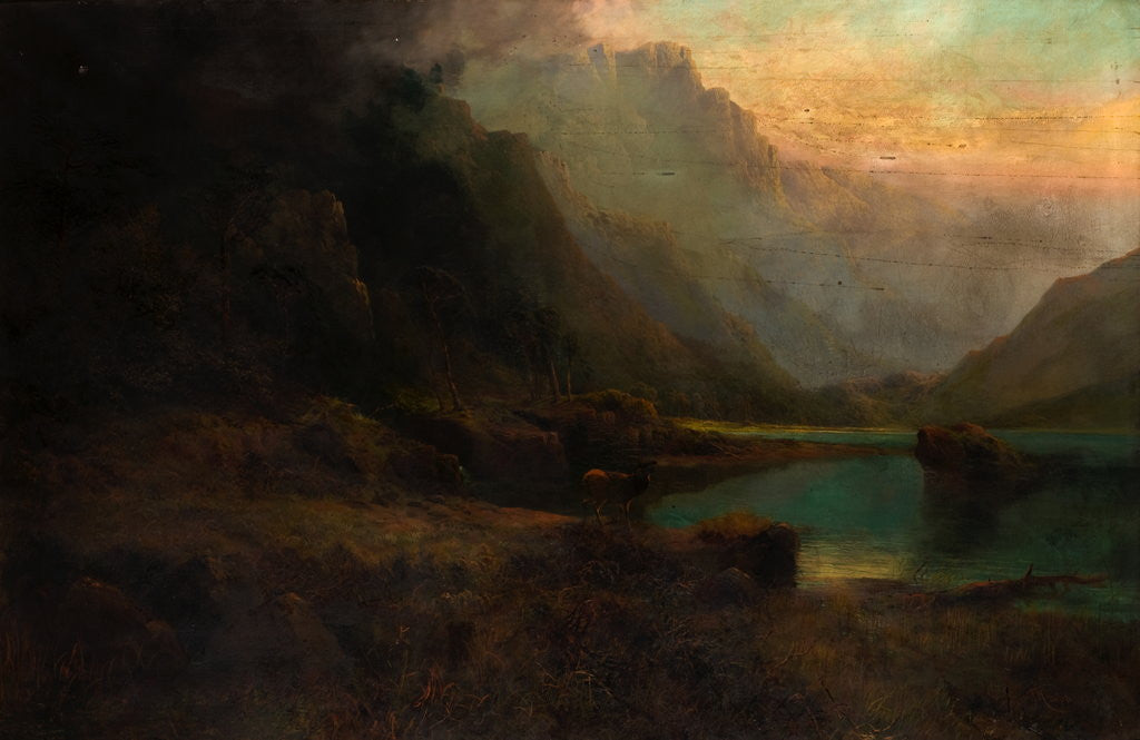 Detail of Highland Loch with Stag by Thomas Henry Gibb