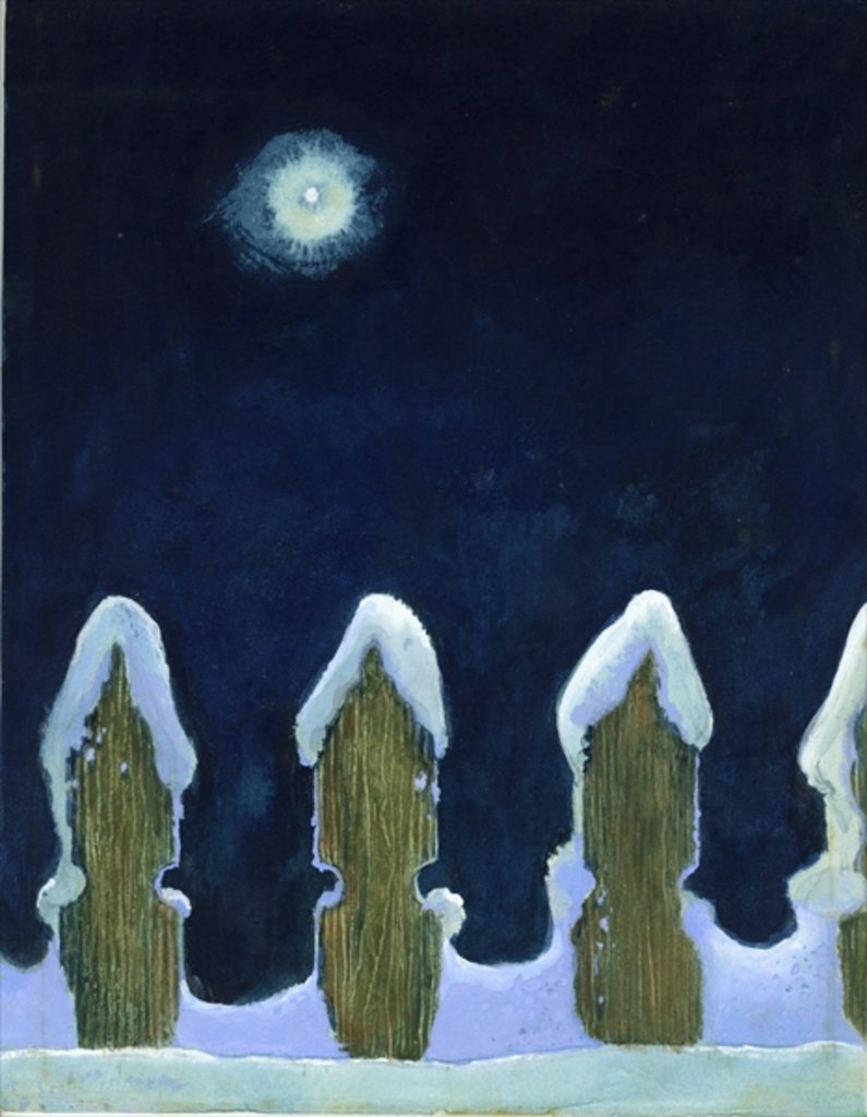 Detail of Moonlit Snowy Fence, 1970s by George Adamson