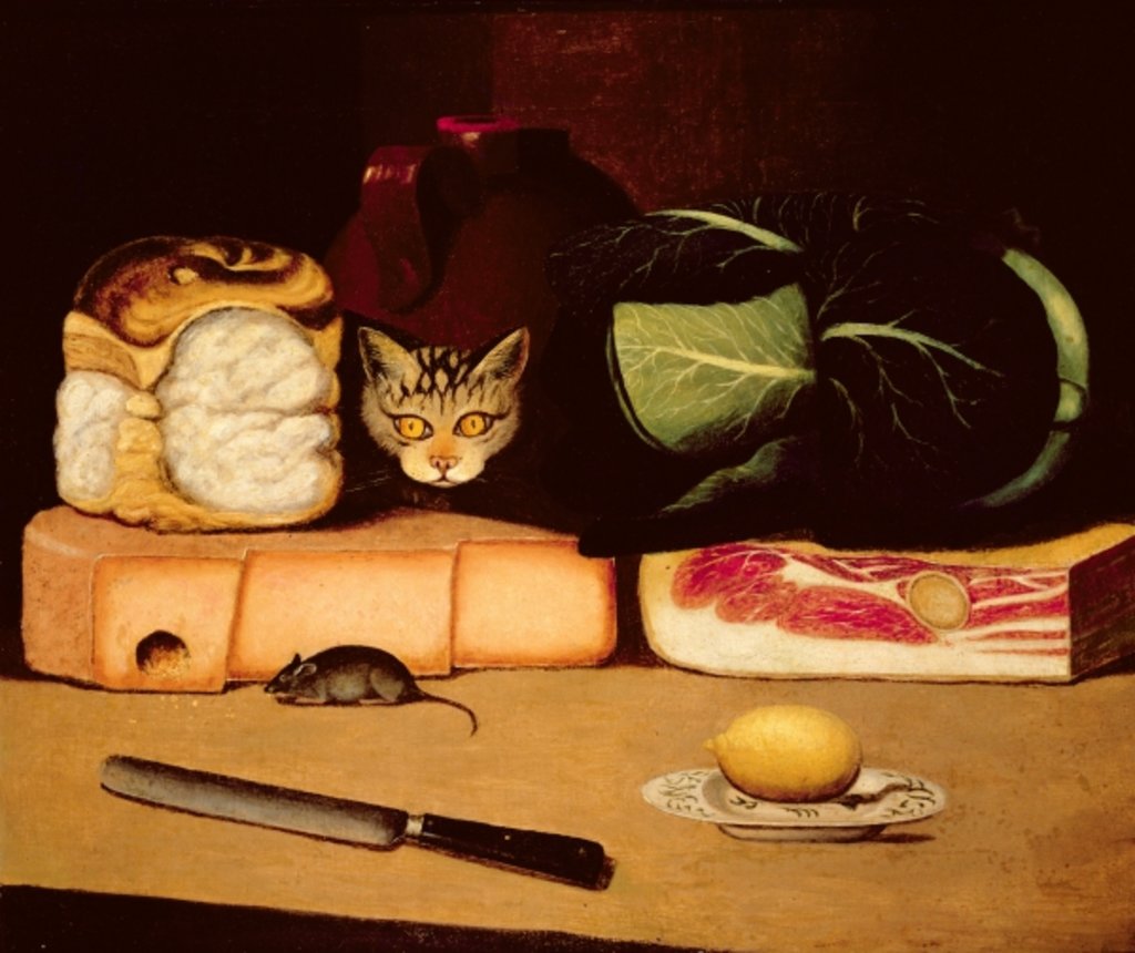Detail of Still Life with Cat and Mouse, Primitive School, 1820 by Anonymous Anonymous