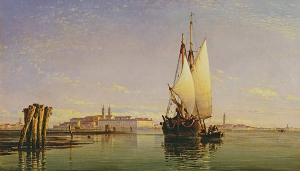 Detail of The Euganean Hills and the Laguna of Venice - Trabaccola Waiting for the Tide, Sunset, 1853 by Edward William Cooke