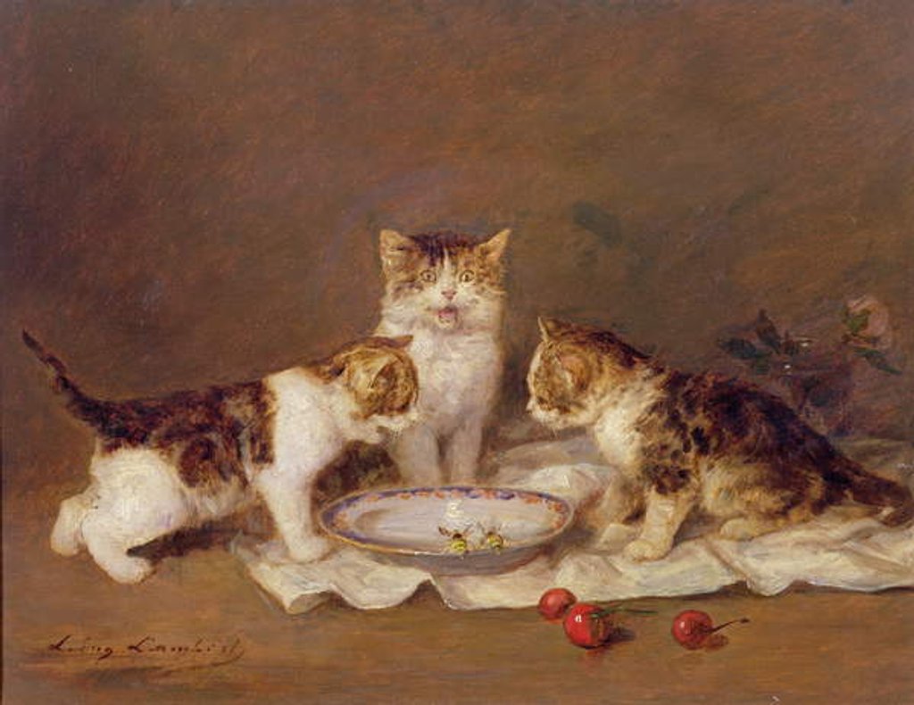 Detail of Three cats, red cherries and bees by Louis Eugene Lambert