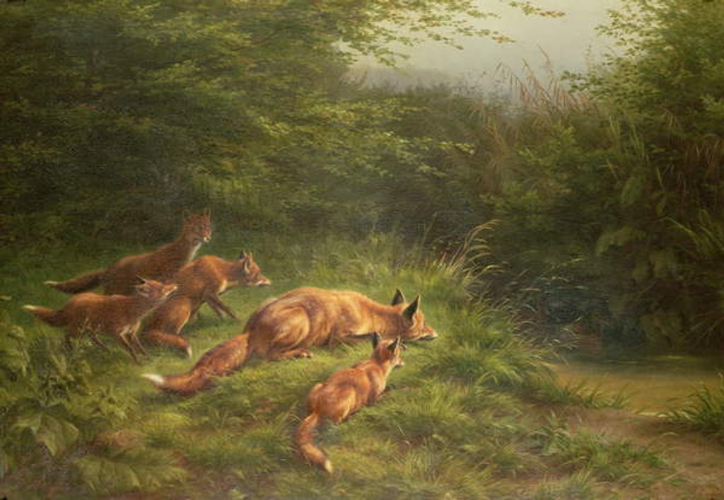 Detail of Foxes waiting for the prey by Carl Friedrich Deiker