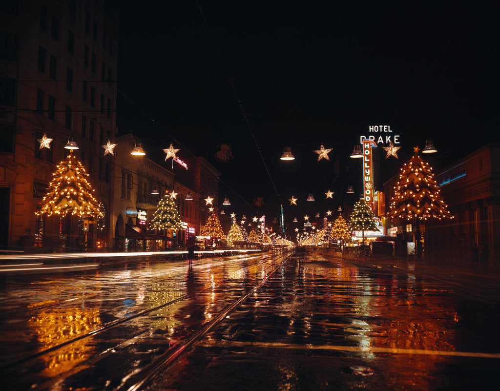 Detail of View of Street Displaying Christmas Decorations by Corbis