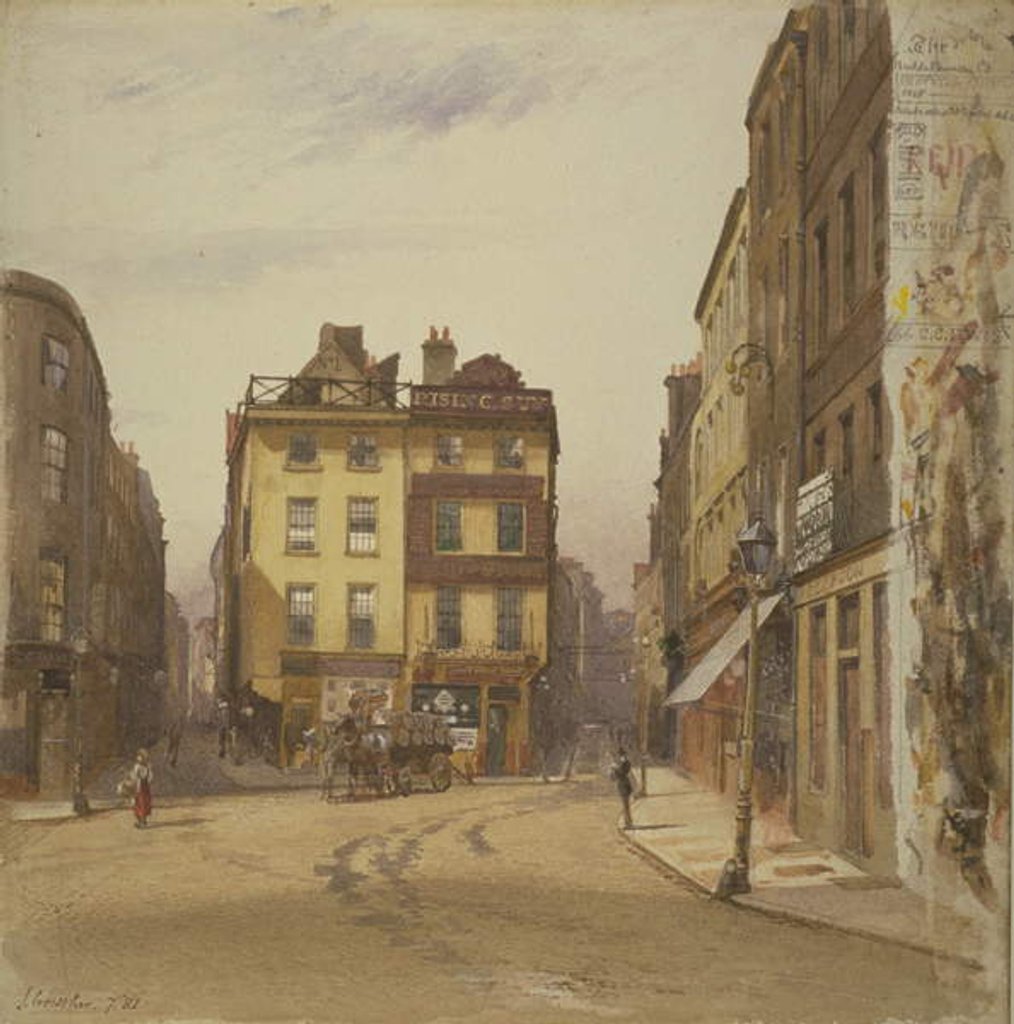 Detail of View of Wych Street and Holywell Street, Westminster showing the Rising Sun Tavern, 1881 by John Crowther