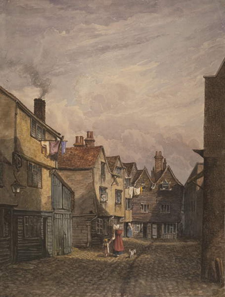 Detail of View of a woman and child walking down Crown Court, Bermondsey, c.1825 by W. Barker