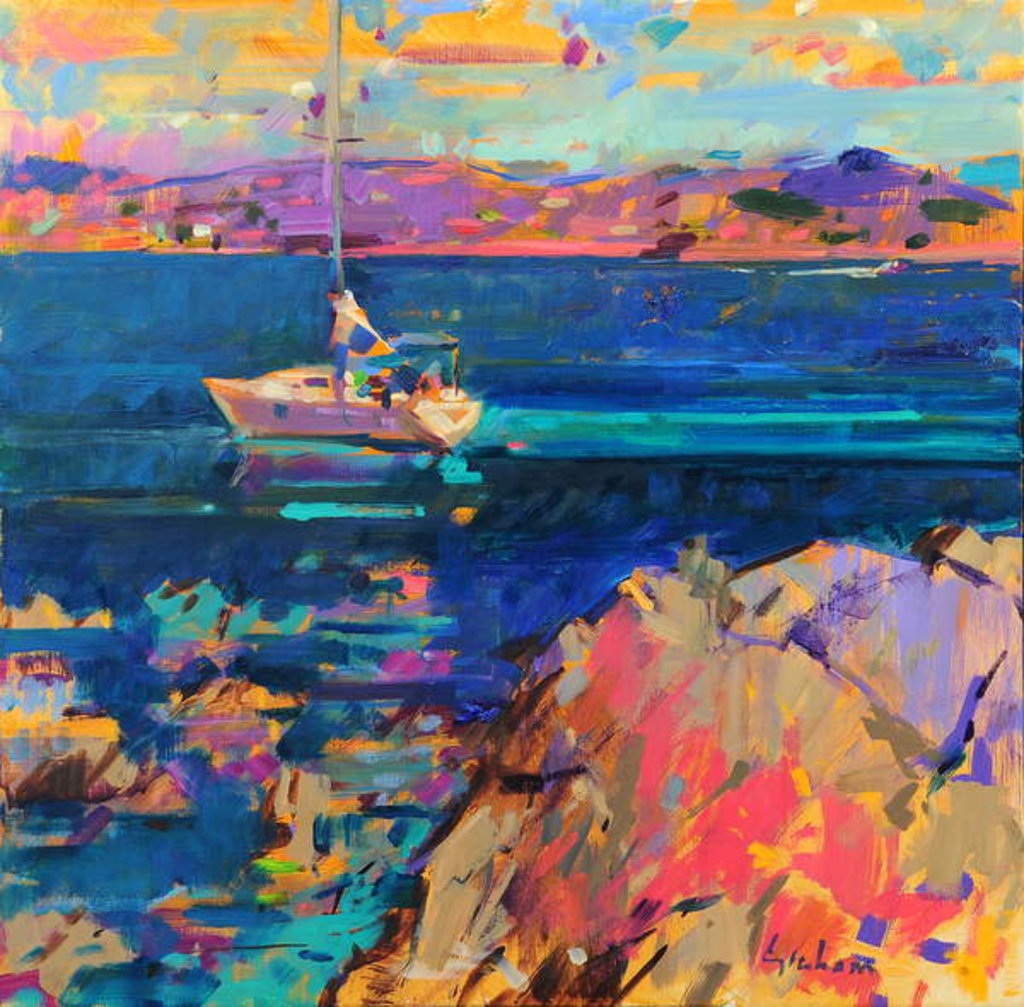Detail of At Anchor, St Tropez Coast by Peter Graham