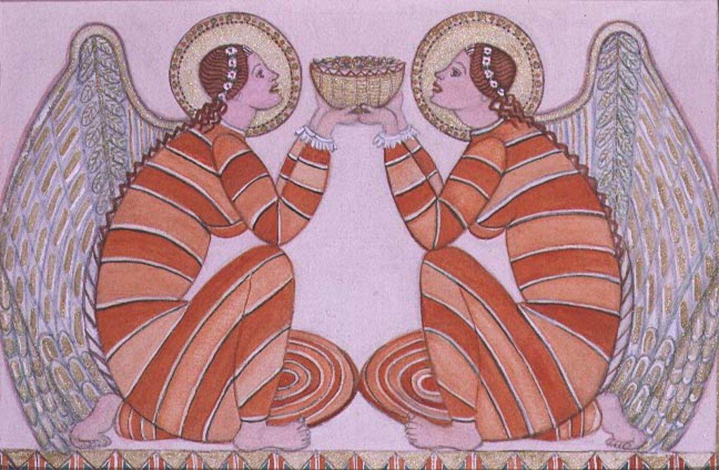 Detail of Two angels holding a bowl, 1995 by Gillian Lawson