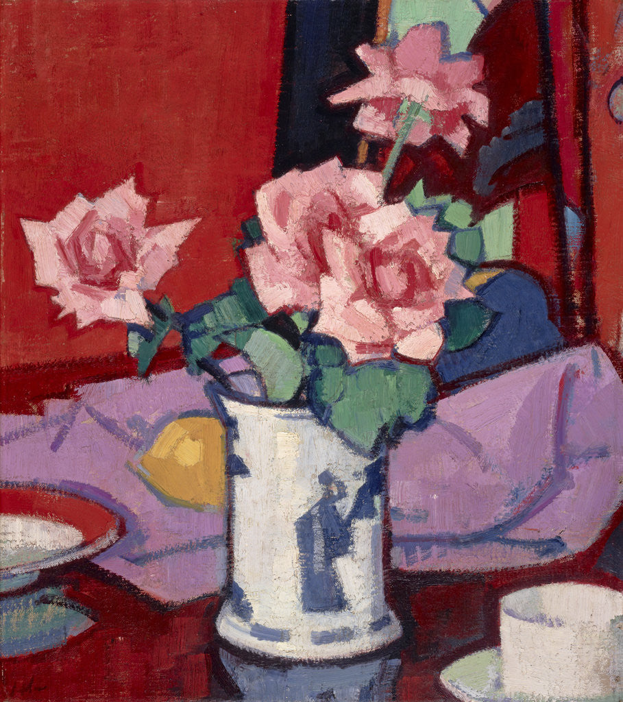 Detail of Pink Roses, Chinese Vase by Samuel John Peploe