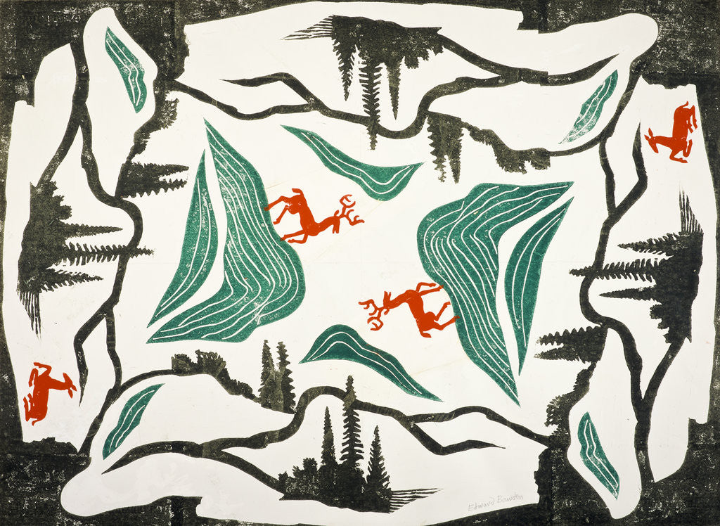 Detail of Design for Wrapping Paper (Deer in a Landscape) by Edward Bawden