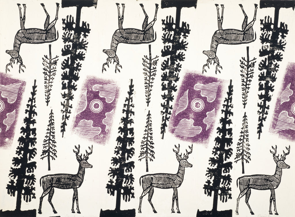 Detail of Design for Wrapping Paper (Deer and Trees) by Edward Bawden