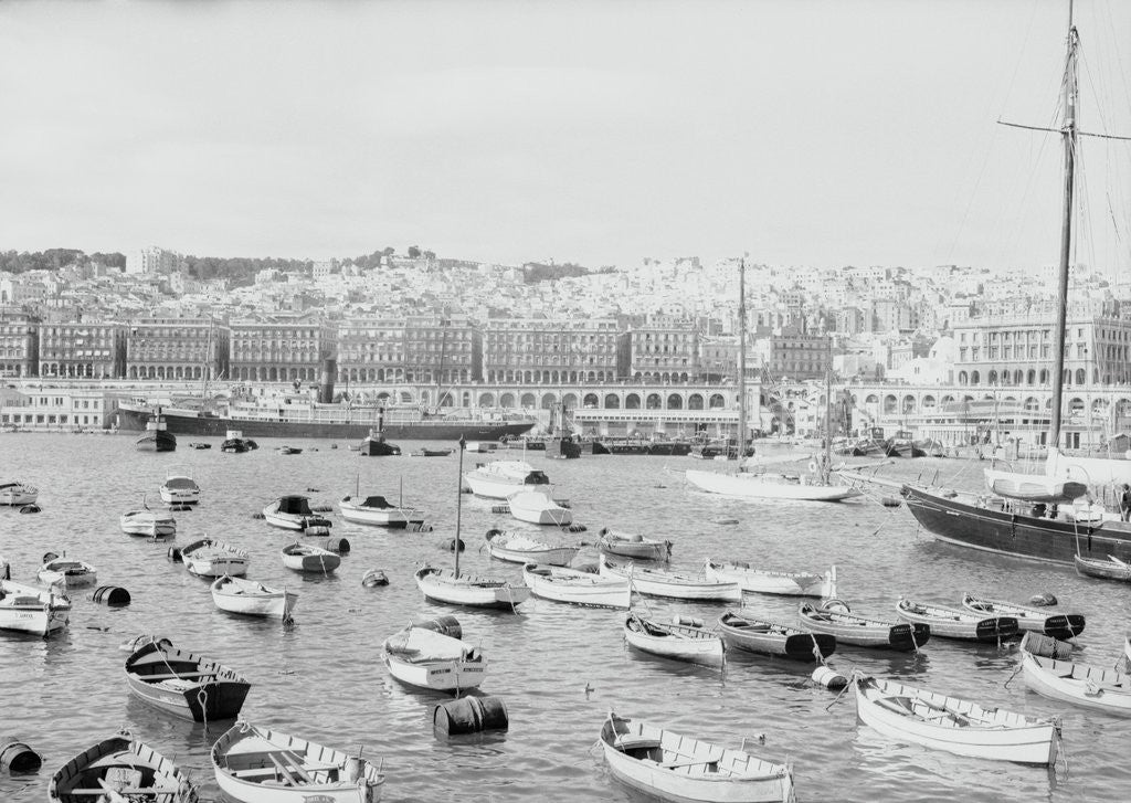 Detail of Boats in Harbor Outside City by Corbis