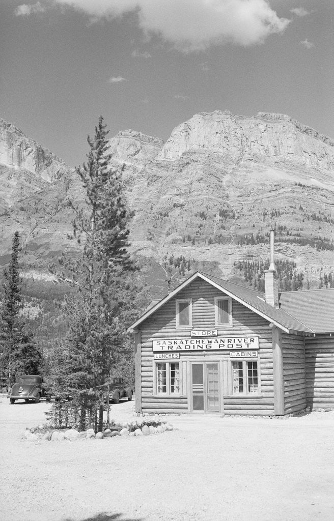 Detail of Trading Post near Tree Lined Mountains by Anonymous