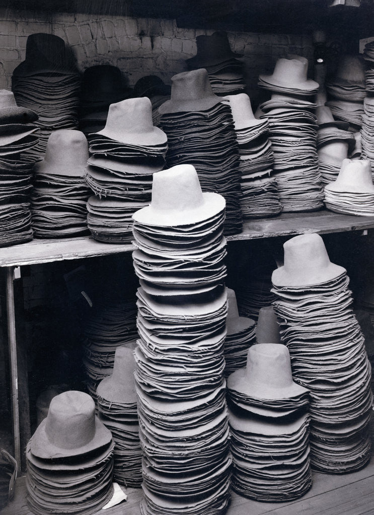 Detail of Stacks of Unblocked Hats by Anonymous