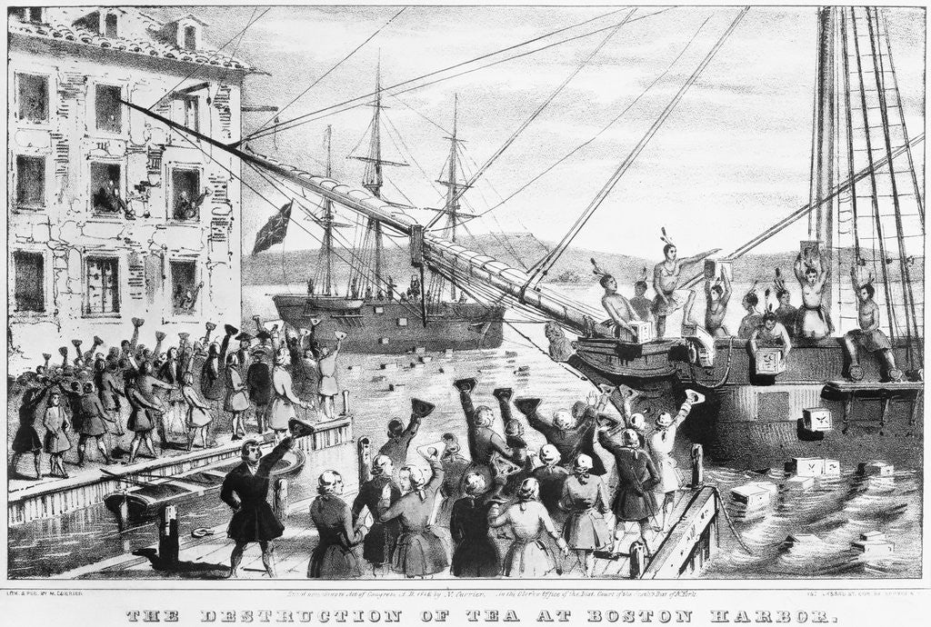 Detail of 19th-Century Lithograph of Boston Tea Party by Corbis