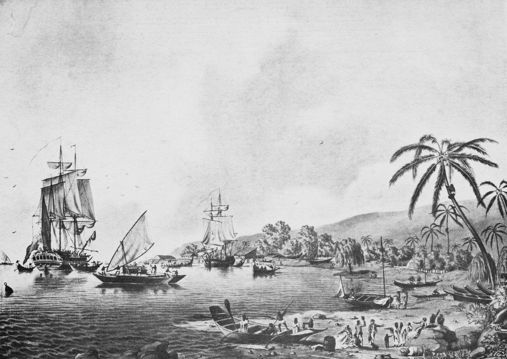 Detail of Illustration of Natives and Boats Along Shore in New Zealand by Anonymous