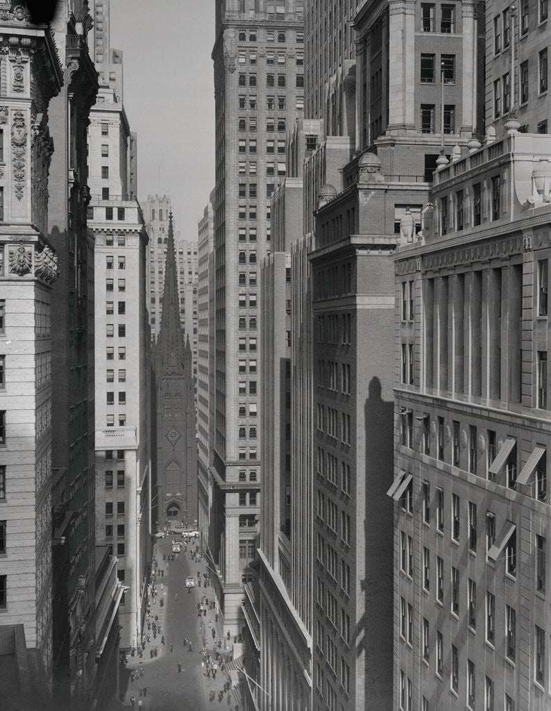 Detail of Aerial View of Buildings on Wall Street near Trinity Church by Anonymous