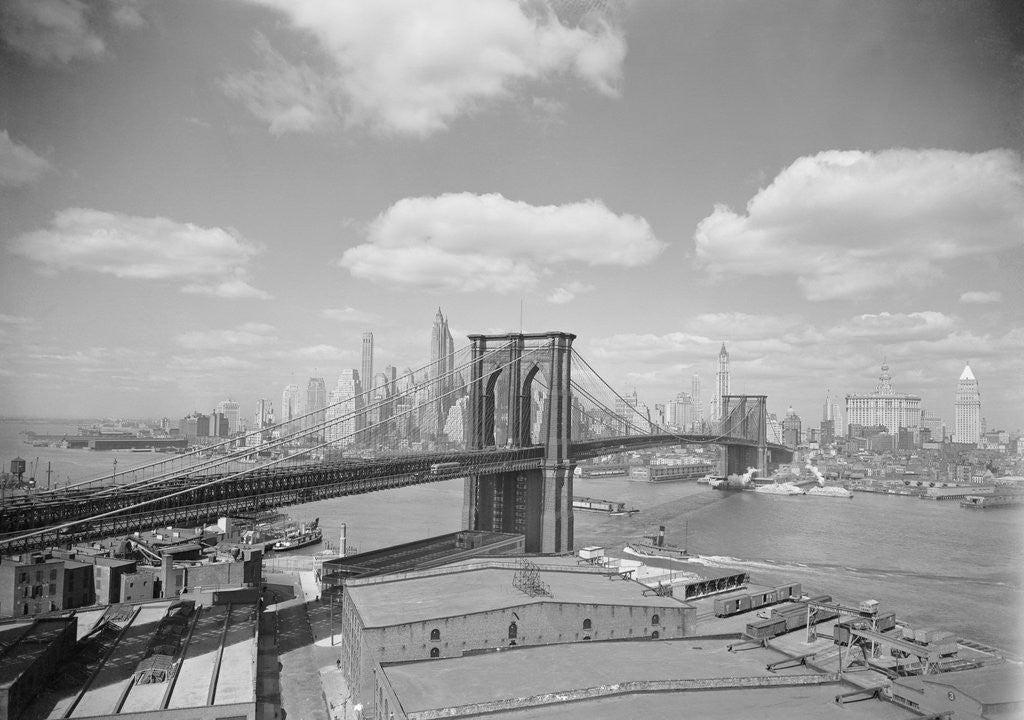 Detail of Brooklyn Bridge and City Skyline by Anonymous