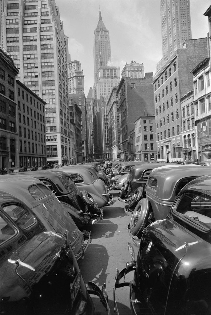 Detail of View of Automobiles on Wall Street Scene by Corbis