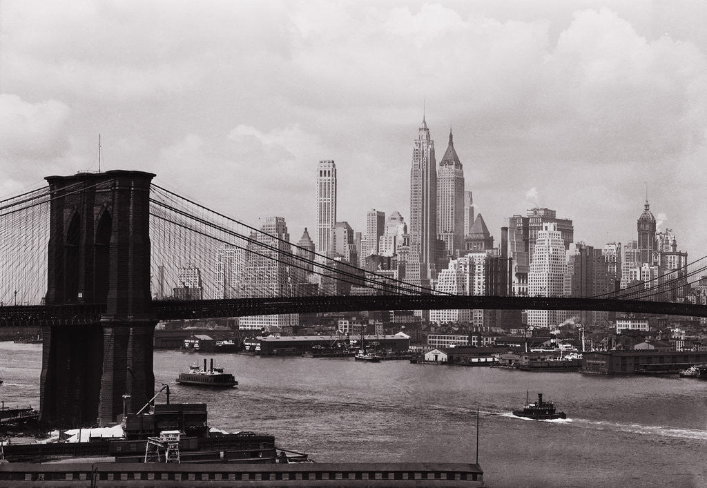 Detail of Lower Manhattan Skyline and Brooklyn Bridge by Anonymous