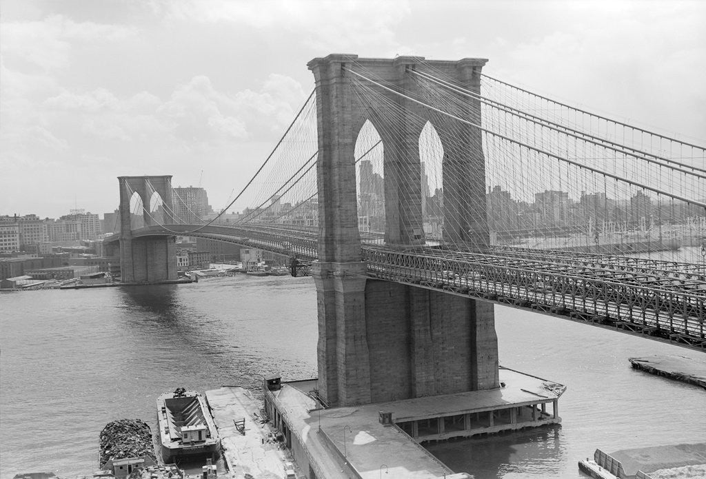 Detail of Brooklyn Bridge and Manhattan Skyline by Anonymous