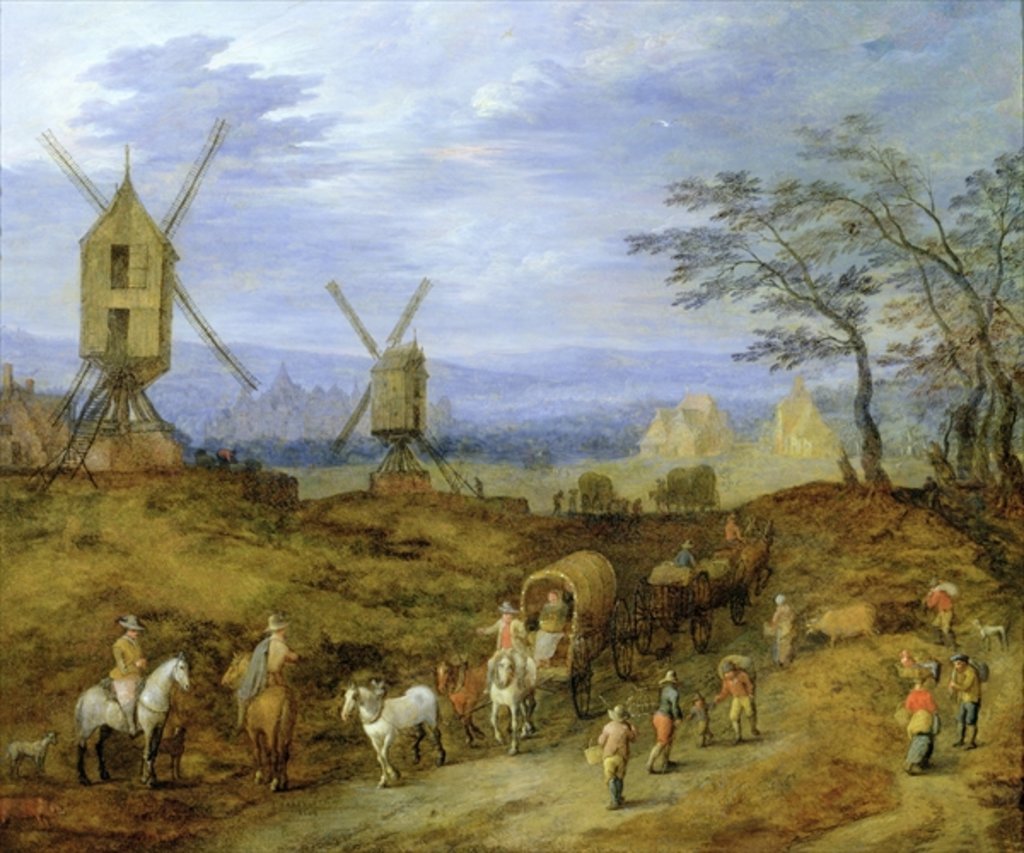 Detail of Landscape with Travellers near Windmills by Jan the Younger Brueghel