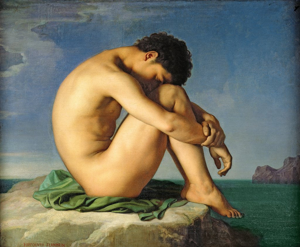 Detail of Naked Young Man Sitting by the Sea by Hippolyte Flandrin