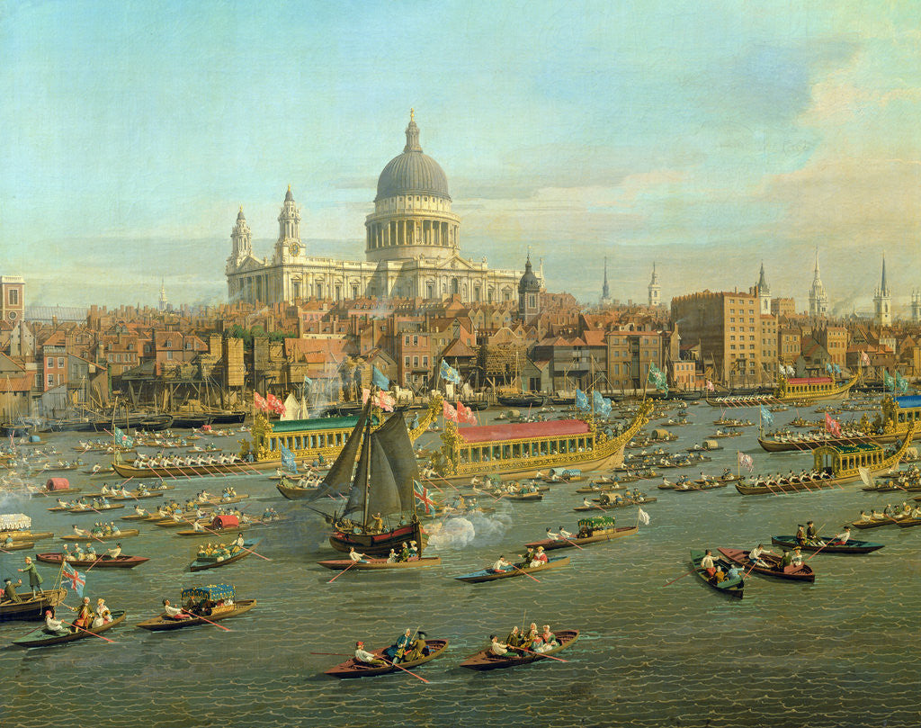 Detail of The River Thames with St. Paul's Cathedral on Lord Mayor's Day by Canaletto