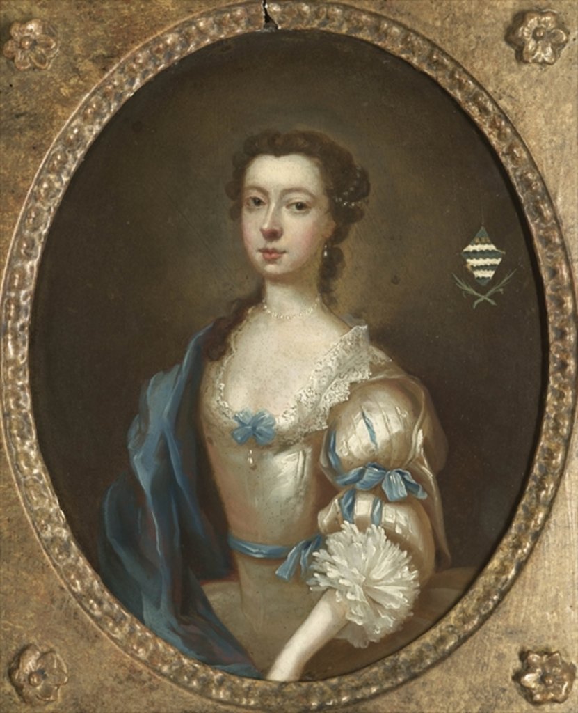 Detail of One of a pair of portraits of two sisters of the Moult family of Nottinghamshire by Arthur Devis