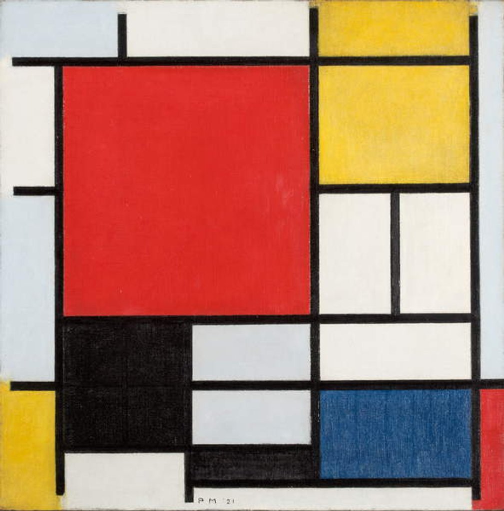 Detail of Composition with large red plane, yellow, black, gray and blue, 1921 by Piet Mondrian