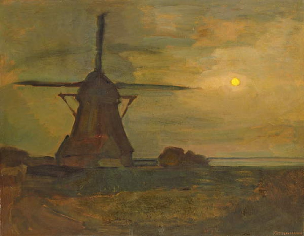 Detail of Oostzijdse Mill in Moonlight, c.1907 by Piet Mondrian