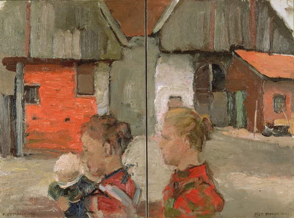 Detail of Rear Gables of Farm Buildings with Figures, 1898-99 by Piet Mondrian