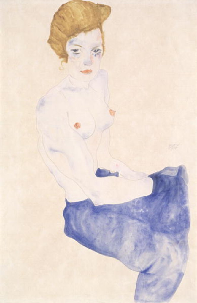 Detail of Seated blue nude, 1911 by Egon Schiele