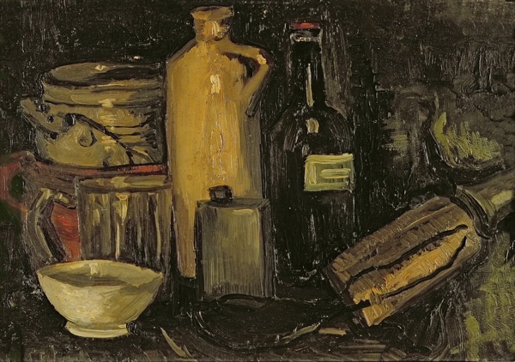 Detail of Still life with pots, bottles and flasks, c.1886 by Vincent van Gogh