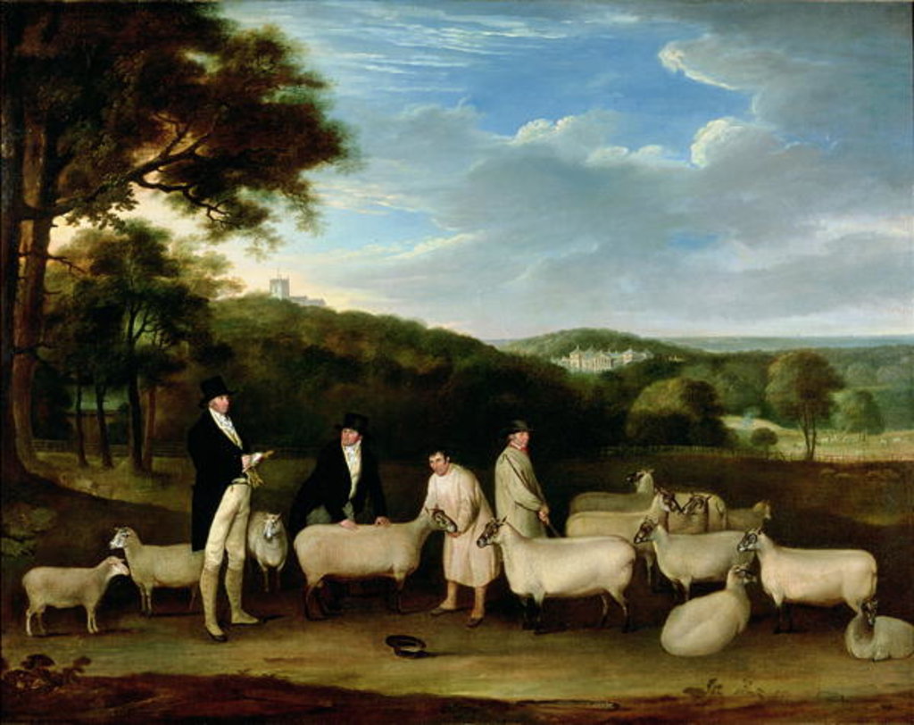Detail of Portrait of Thomas William Coke, Esq. inspecting some of his South Down sheep with Mr Walton and the Holkham shepherds by Thomas Weaver