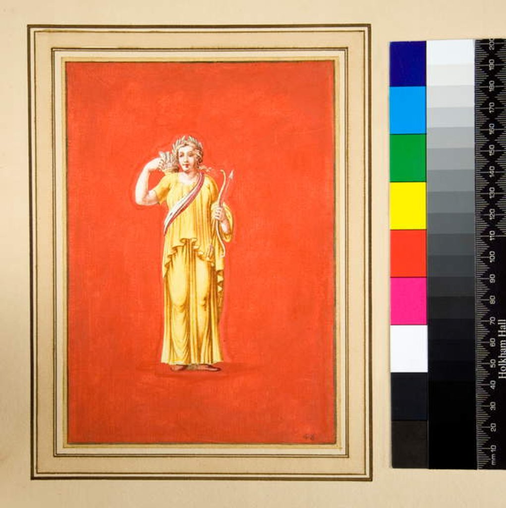 Detail of Female figure in yellow, bow and arrow in right hand by Pietro Santi Bartoli