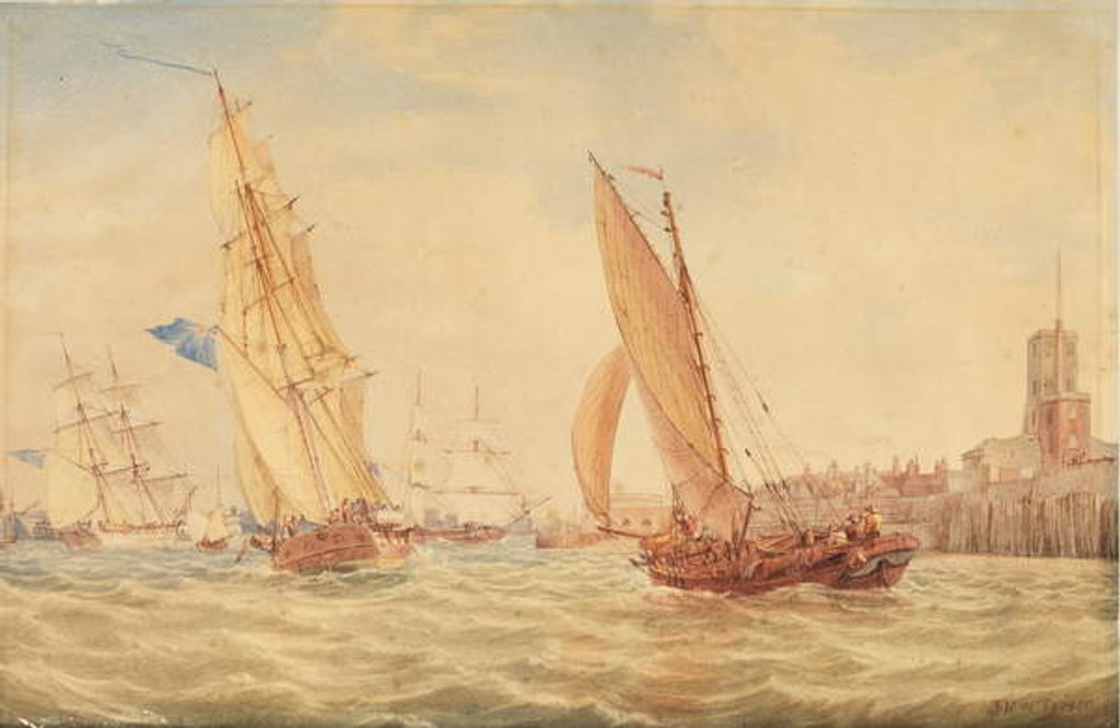 Detail of Three sloops of war and a fishing smack going into habour, Portsmouth, c.1800-30 by Joseph Mallord William Turner