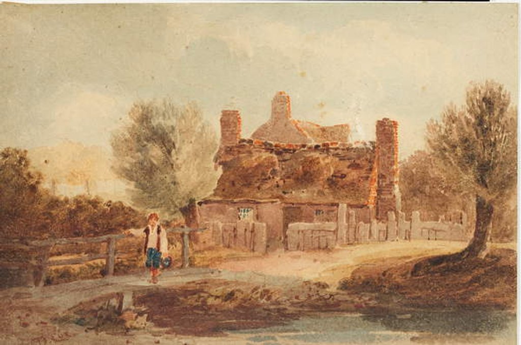 Detail of Country scene - house by a pond by David Cox