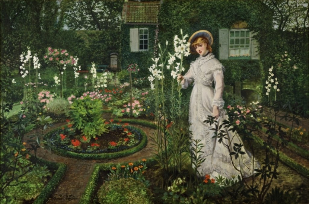 Detail of The Rector's Garden, Queen of the Lilies, 1877 by John Atkinson Grimshaw