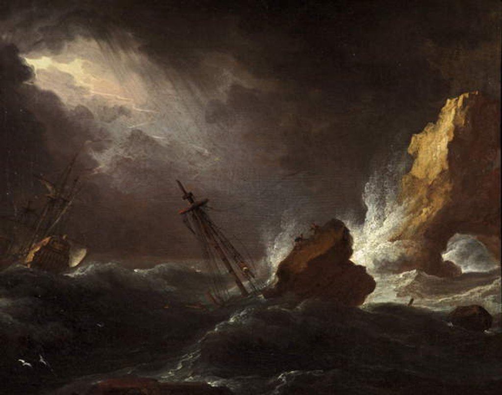 Detail of Seascape in Stormy Weather, c.1700 by Adriaen van Diest