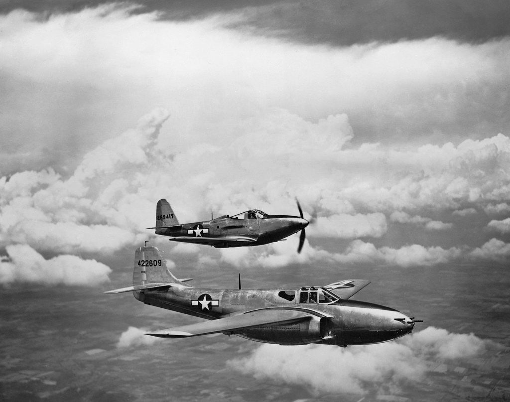 Detail of P-57A Jet-Propelled Plane and P-39 Airacobra by Corbis