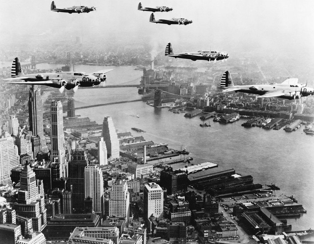 Detail of Bombers Flying in Formation over the Hudson River by Anonymous