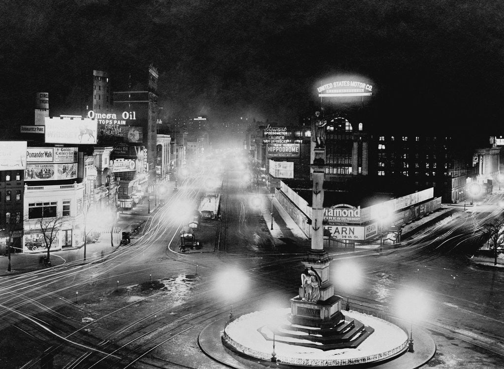 Detail of Columbus Circle with Night Lights by Anonymous