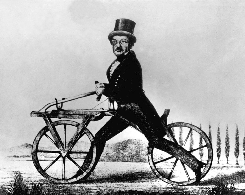 Detail of Man Riding Early Bicycle by Anonymous