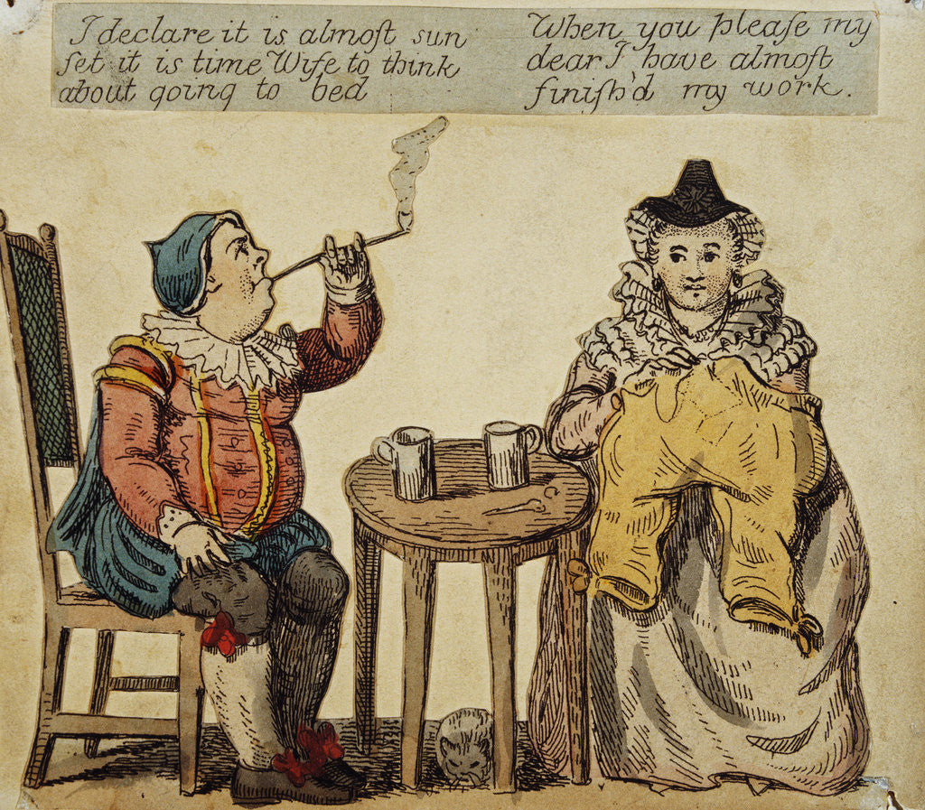 Detail of A Husband and Wife Spend an Evening at Home Intaglio Print by Anonymous