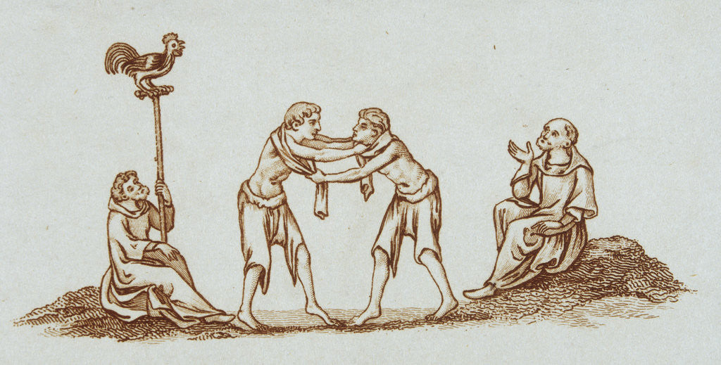 Detail of Sepia Engraving of 14th Century Scene with Wrestlers by Anonymous