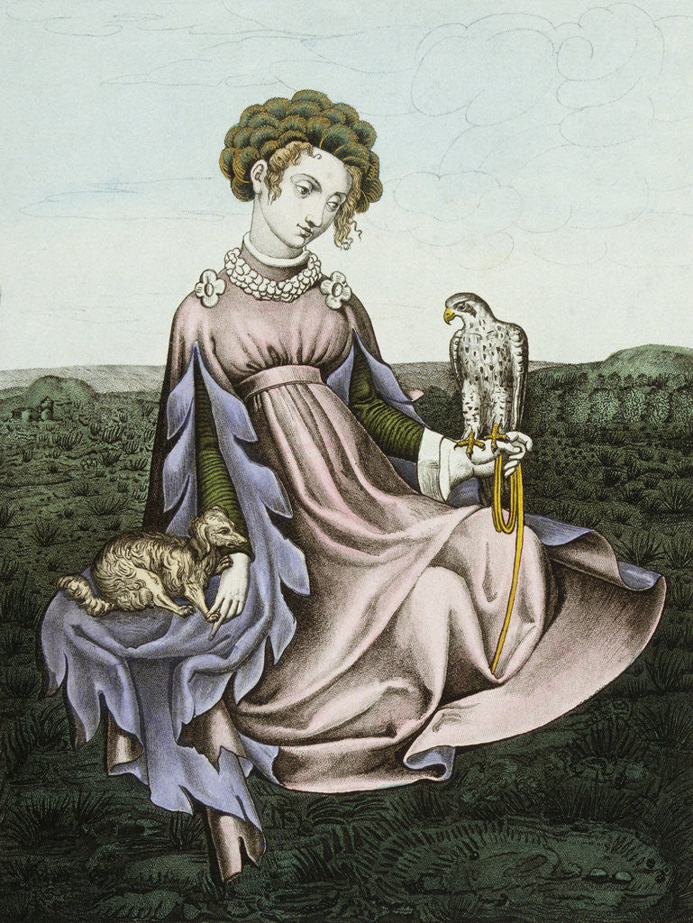 Detail of Engraving of Noblewoman With Falcon and Dog by Anonymous