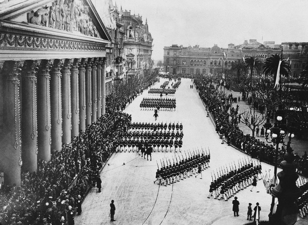 Detail of Troops Marching Down Avenida Alvear by Anonymous