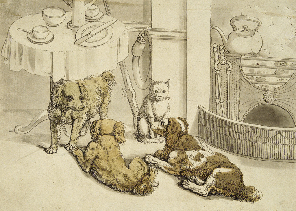 Detail of Morning Engraving of Pets Assembled Beside a Breakfast Table by Anonymous