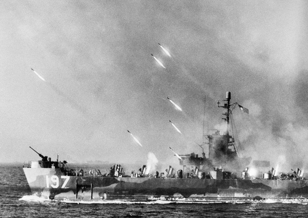 Detail of American LSM\R Launches Rockets at Okinawa by Anonymous